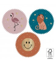 Stickers rond kids flamingo leeuw smiley met goud