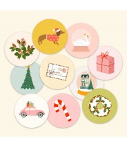 Set van 10 ronde stickers muchable kerst snowglobe zwaan