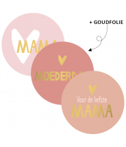 Stickers rond moederdag bordeux roze met goudfolie