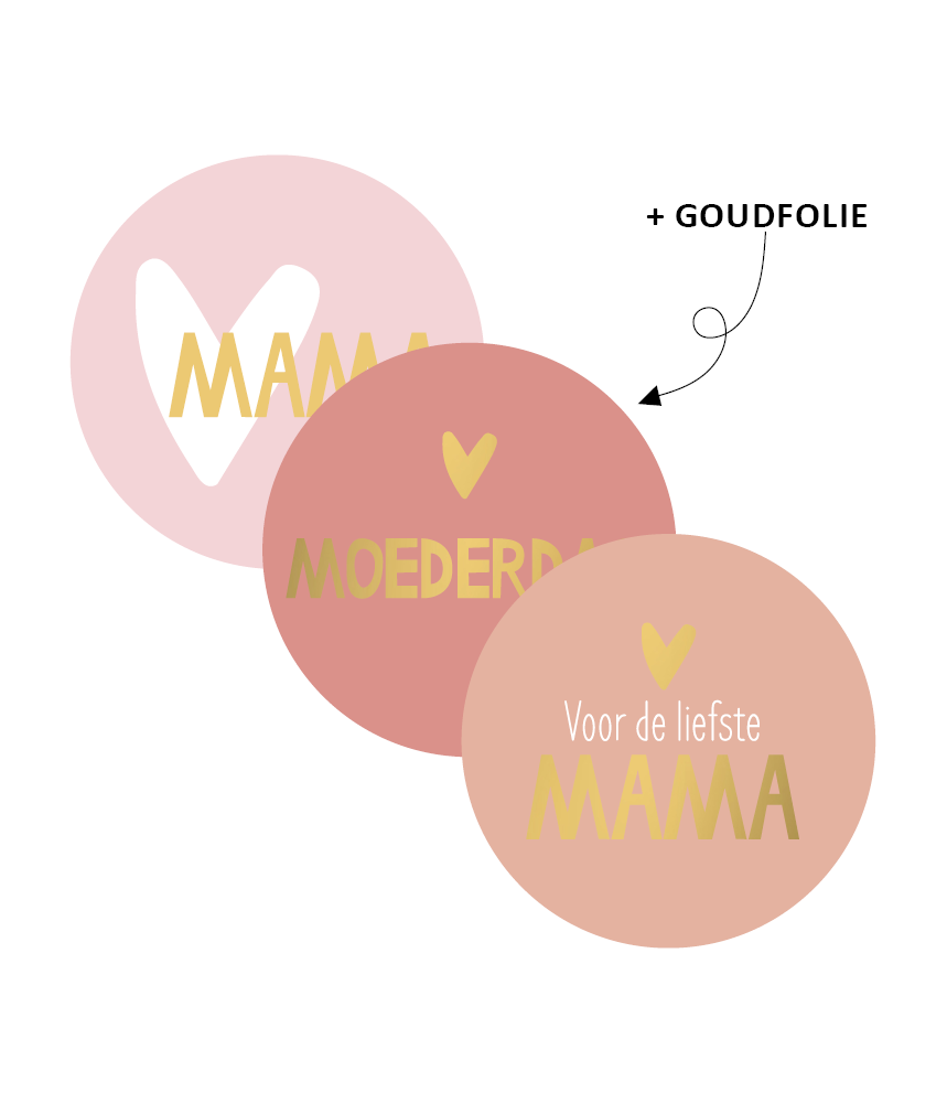 Stickers rond moederdag bordeux roze met goudfolie